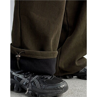 MRDONG韩国男装代购加绒单掐褶灯芯绒螺纹针织抽绳束脚直筒休闲裤