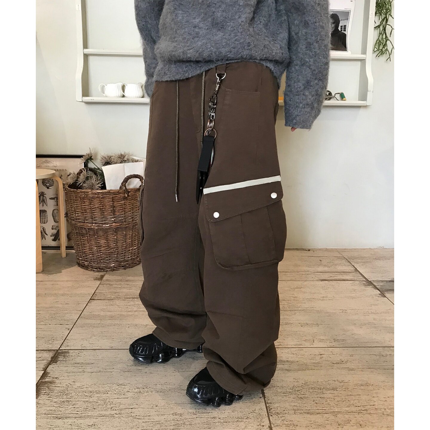 MRDONG韩国代购男女工装口袋反光拼接宽松休闲长裤街头潮流春秋款