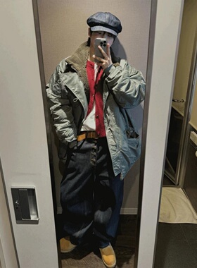 MRDONG韩国代购男装尼龙N3B轻奢派克羊羔连帽防风硬朗机能廓外套