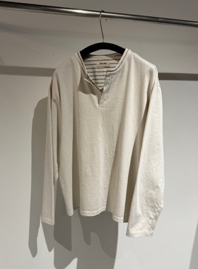 韩国代购男装直播BALLOW重工高奢设计师假两件落肩亨利领春长袖T