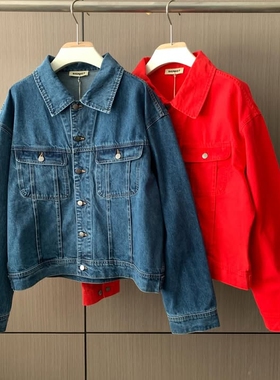 MRDONG韩国代购男装SIGNIGT短版牛仔夹克亮色吸睛复古高街宽廓