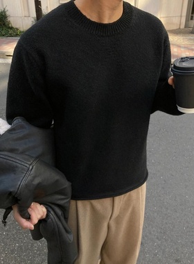 MRDONG韩国代购男装LOGAN冬季短款圆领高品质设计师针织毛衣