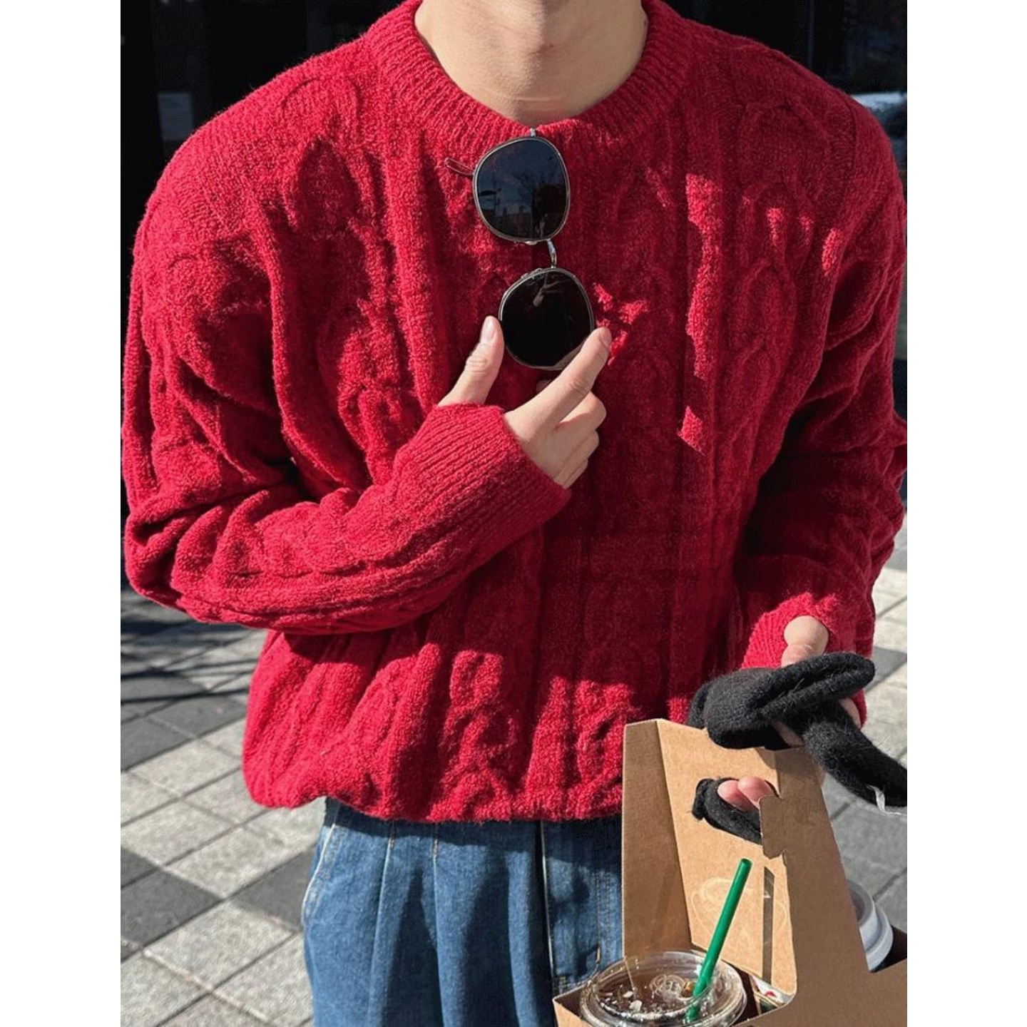 MRDONG韩国代购男装麻花纹厚针织毛衣柔软保暖冬季宽松舒适上衣