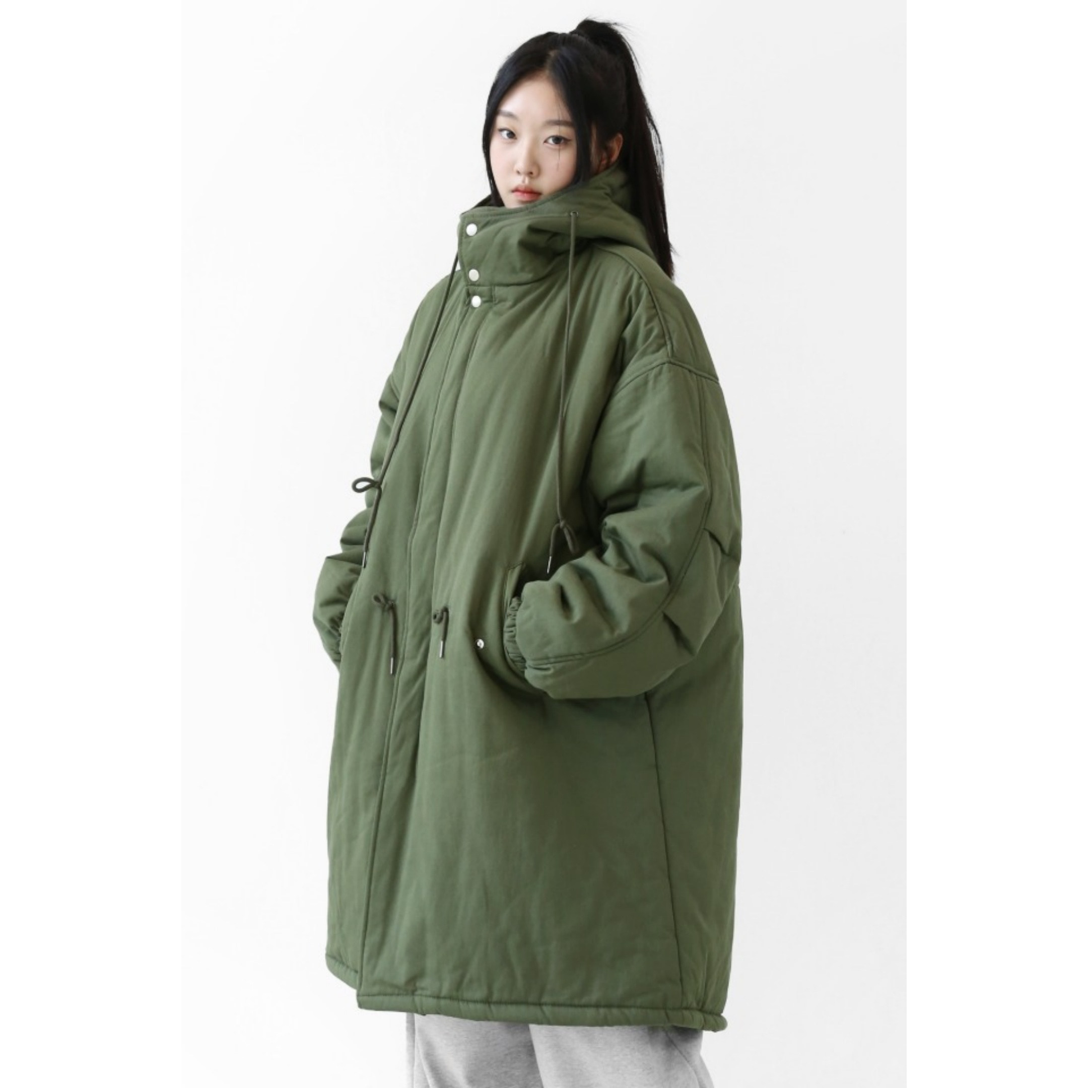 韩国代购抽绳可收腰军事风棉服