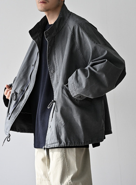 MRDONG韩国代购男装重工春季做旧染色机能M65立领宽松抽绳外套