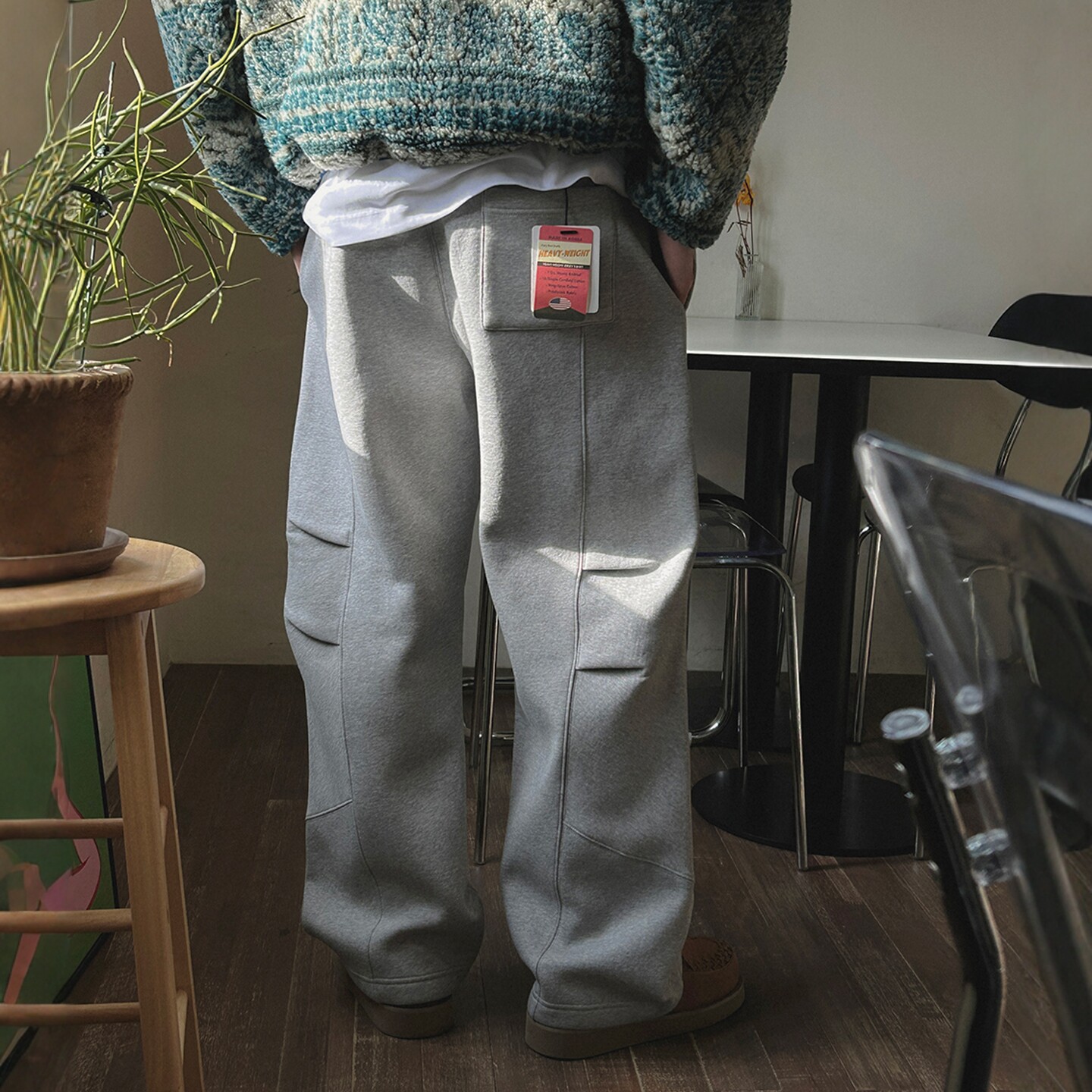 韩国代购男装直播LAINE高捻棉USA进口鲨鱼掐褶重工压线抓绒休闲裤