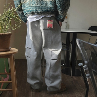 直播LAINE高捻棉USA进口鲨鱼掐褶重工压线抓绒休闲裤 韩国代购 男装