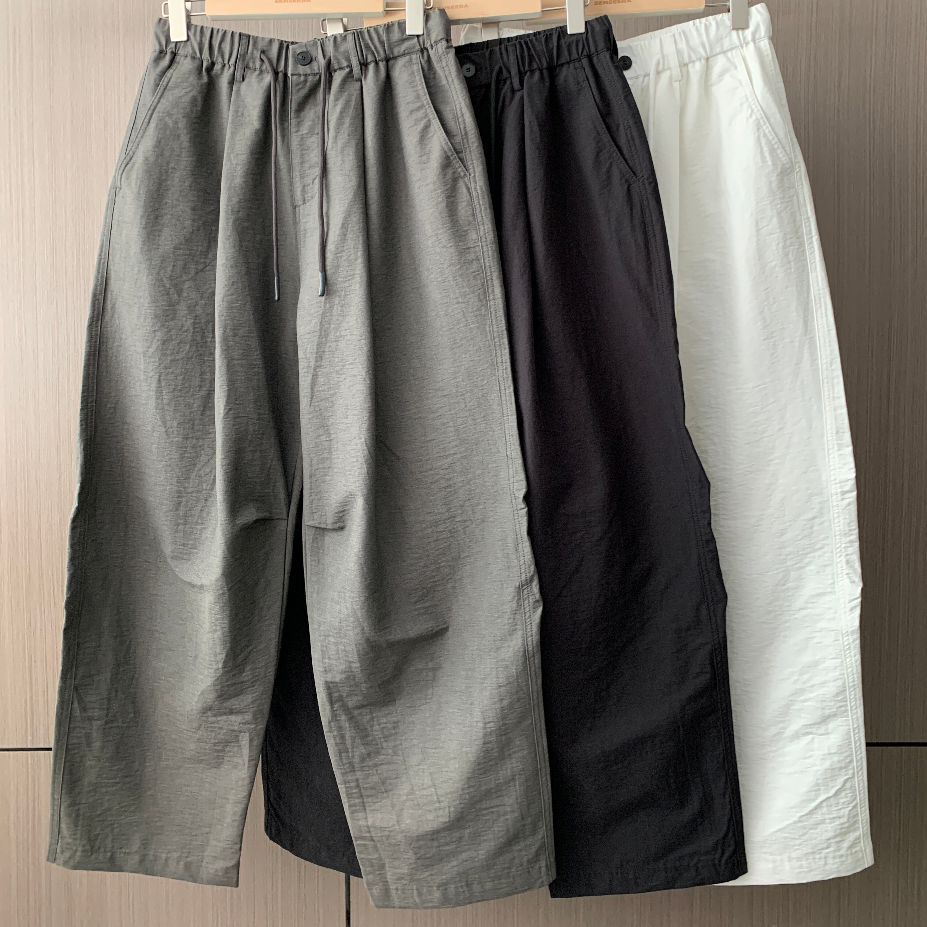 韩国代购男女直播SENSEERA春夏棉尼龙高品阔腿掐褶设计师休闲裤