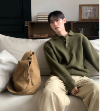MRDONG韩国男装代购9色轻熟风POLO翻领羊毛人造丝混纺针织衫毛衣