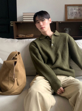 MRDONG韩国男装代购9色轻熟风POLO翻领羊毛人造丝混纺针织衫毛衣