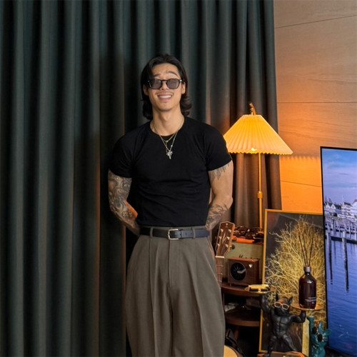 韩国男装螺纹弹力棉修身针织T恤