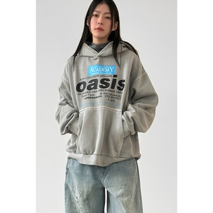 hoody MRDONG韩国代购 cotton printed 连帽卫衣宽松 抓绒oasis