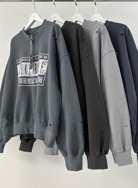 MRDONG韩国代购男装PURE高奢小众做旧破坏拉链宽松廓形卫衣外套