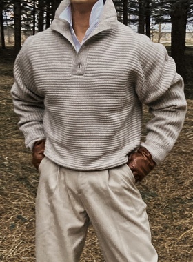 MRDONG韩国代购男装LOGAN柔糯羊驼混纺半高领四扣保暖气质毛衣