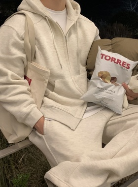 MRDONG韩国男装代购LOGAN高品匹马棉加绒简约风精工连帽卫衣外套