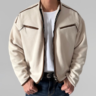 韩国代购撞色包边口袋灯芯绒夹克