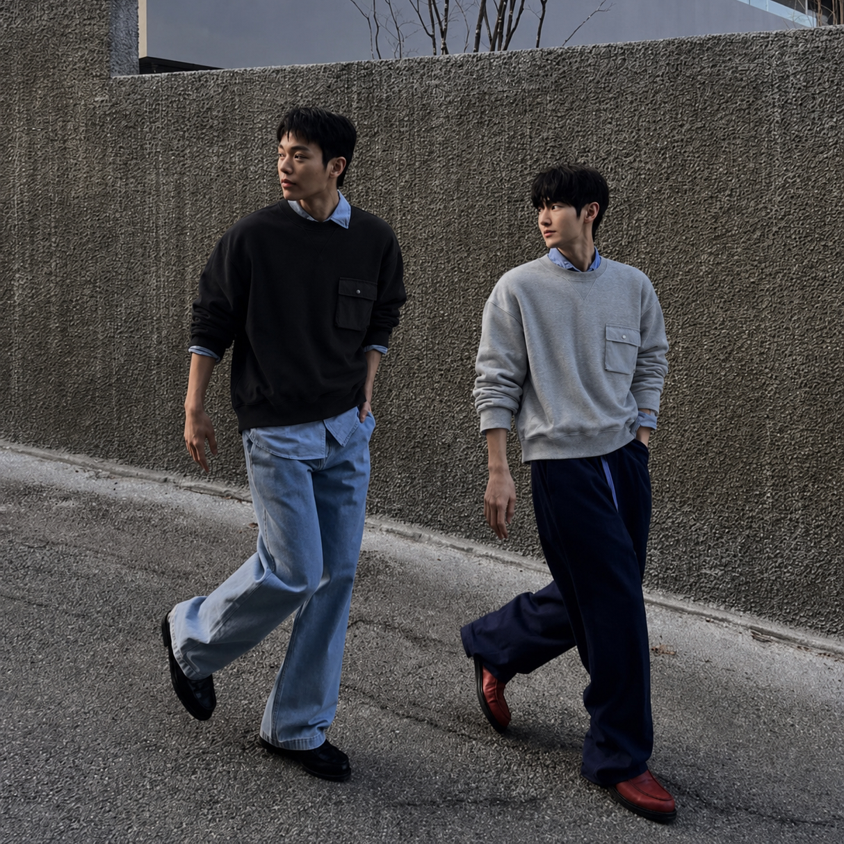 MRDONG韩国代购东大门男装立体翻盖胸袋工装潮流休闲宽松圆领卫衣