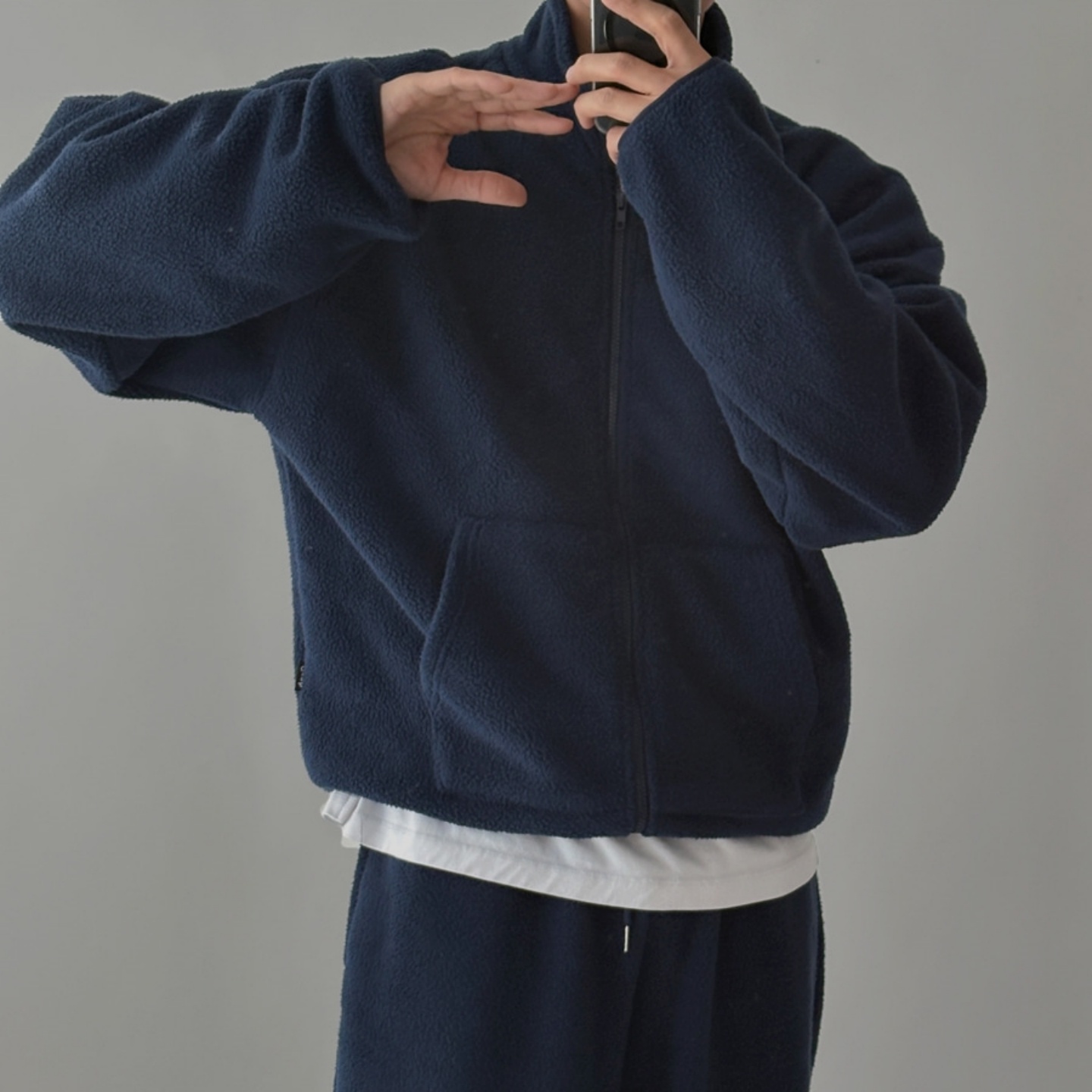 韩国男装双向拉链摇粒绒秋冬外套