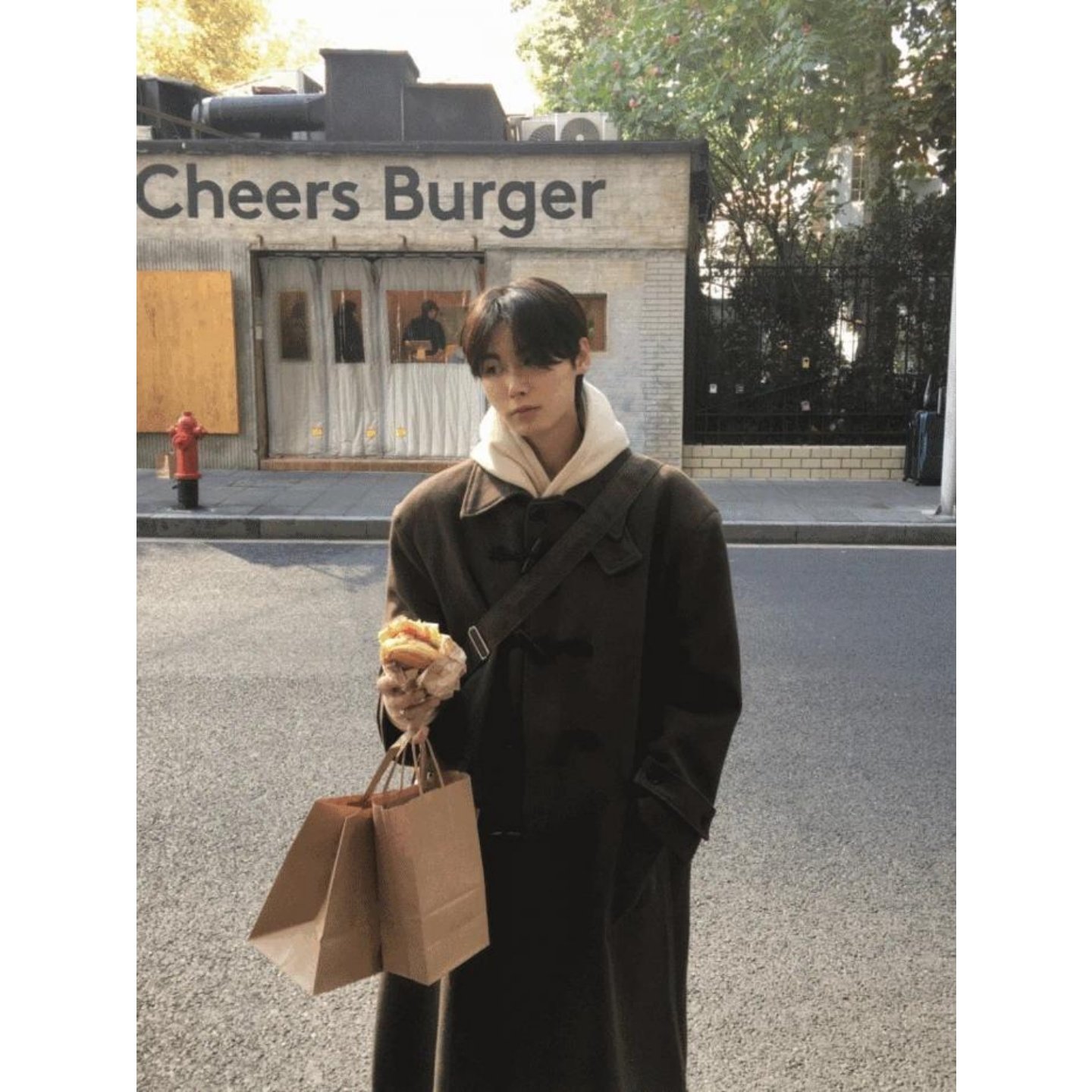 MRDONG韩国代购男装冬季圣水高克重牛角扣羊毛呢长款大衣外套