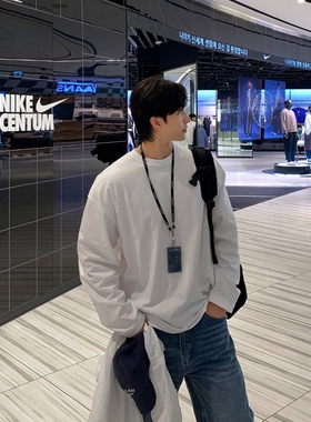 韩国男装代购直播LAINE高品USA棉防晒夏季侧开衩12色阔版长袖T恤