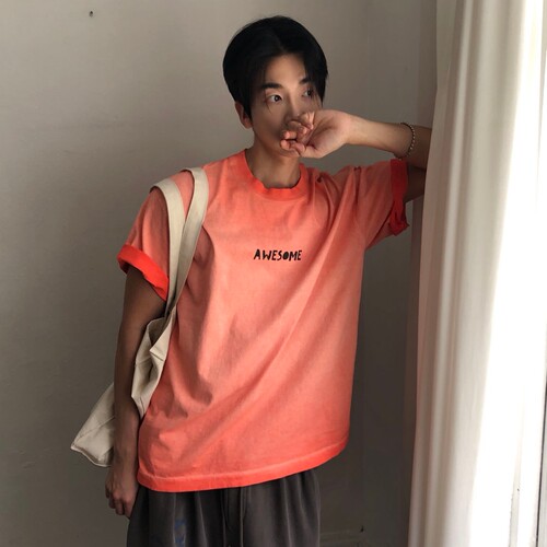韩国代购渐变水洗英文印花短袖T