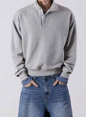 MRDONG韩国代购男装翻领半开襟设计师卫衣宽松廓形气质学院风上衣