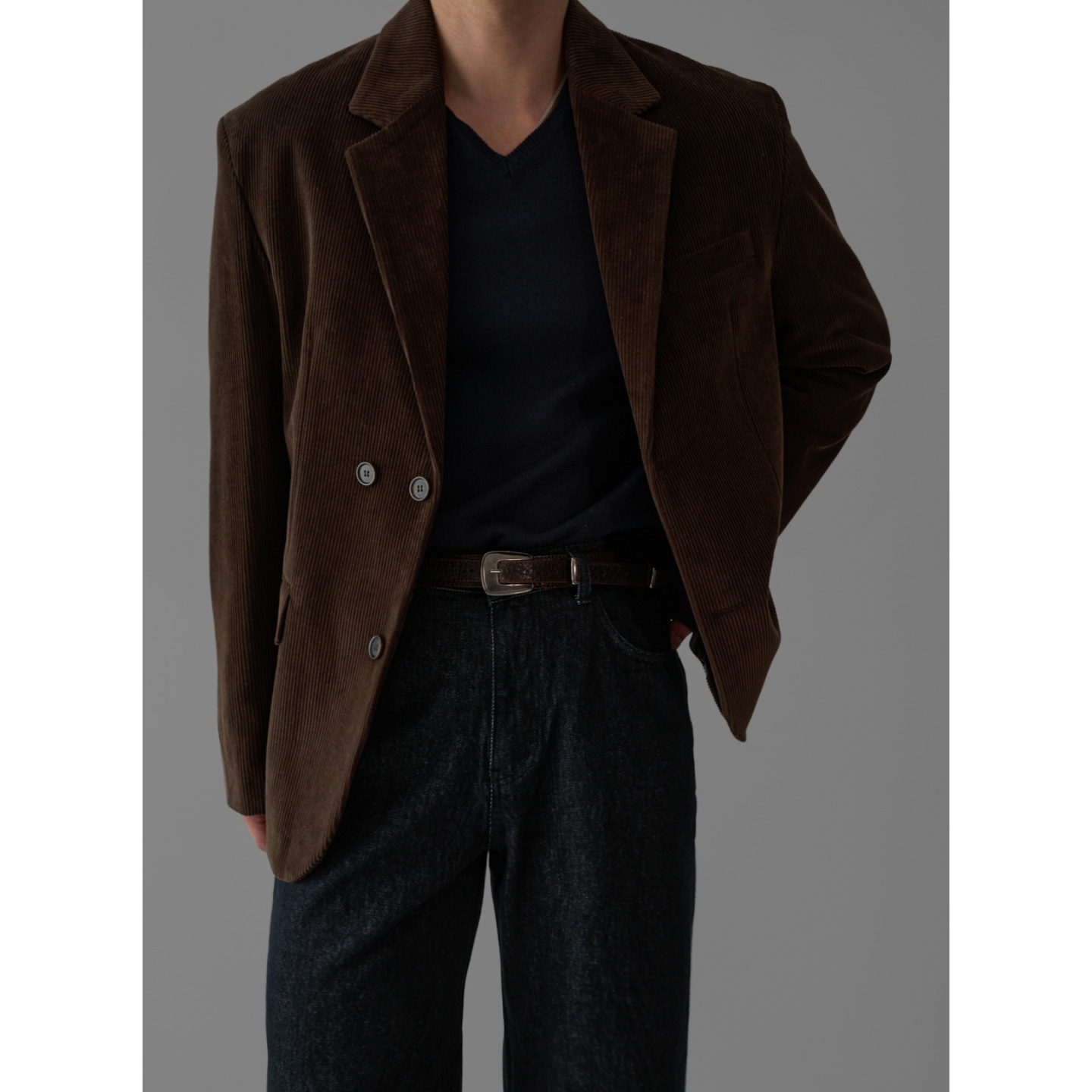 韩国男装灯芯绒商务休闲轻熟西服