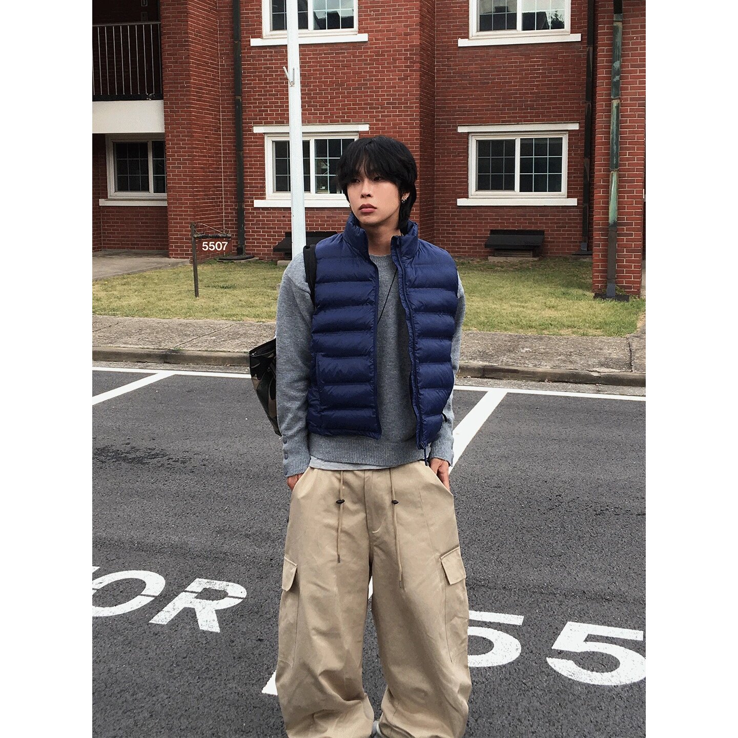 MRDONG韩国代购东大门男装立领绗缝轻量蓬松保暖休闲棉服马甲外套