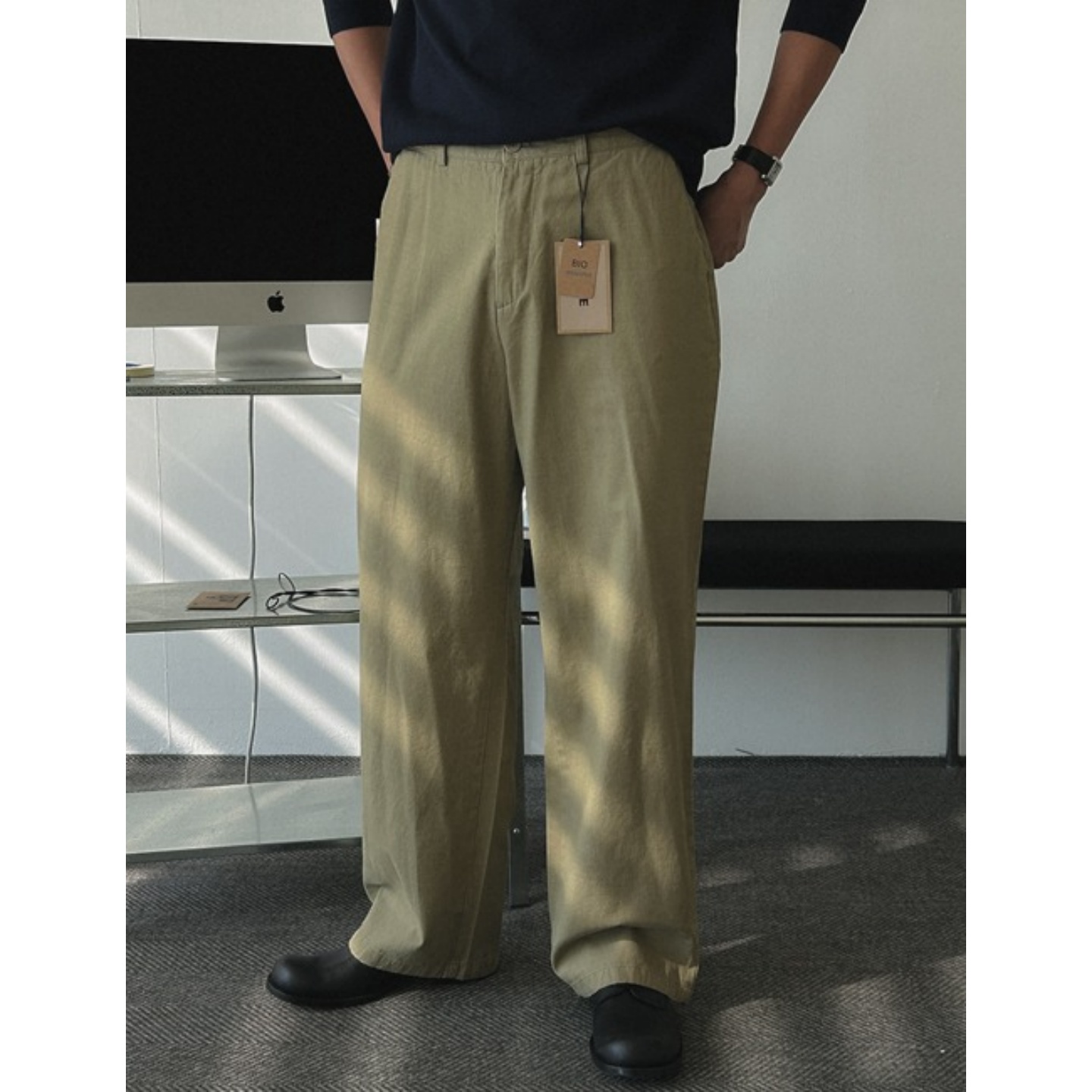 韩国男装生物水洗棉半松紧休闲裤