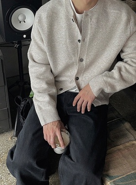 MRDONG韩国男装代购LOGAN高品美利奴羊毛轻熟风圆领针织开衫外套