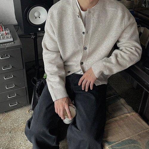 韩国男装美利奴羊毛轻熟针织开衫