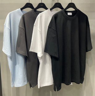 水洗棉垮肩棉质慵懒大码 东大门韩国男装 代购 重磅纯色净版 T恤 短袖