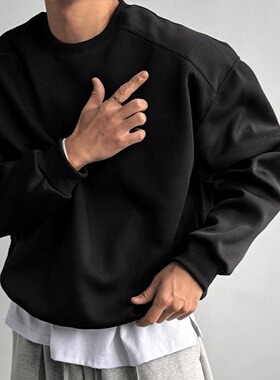 MRDONG韩国代购男装福利价高品基础纯色宽松落肩圆领卫衣百搭春季