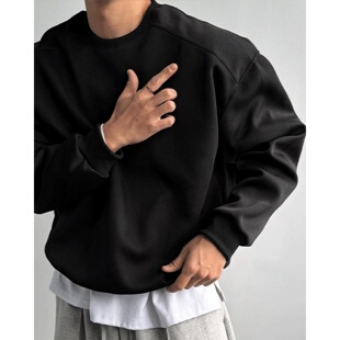 福利价高品基础纯色宽松落肩圆领卫衣百搭春季 MRDONG韩国代购 男装