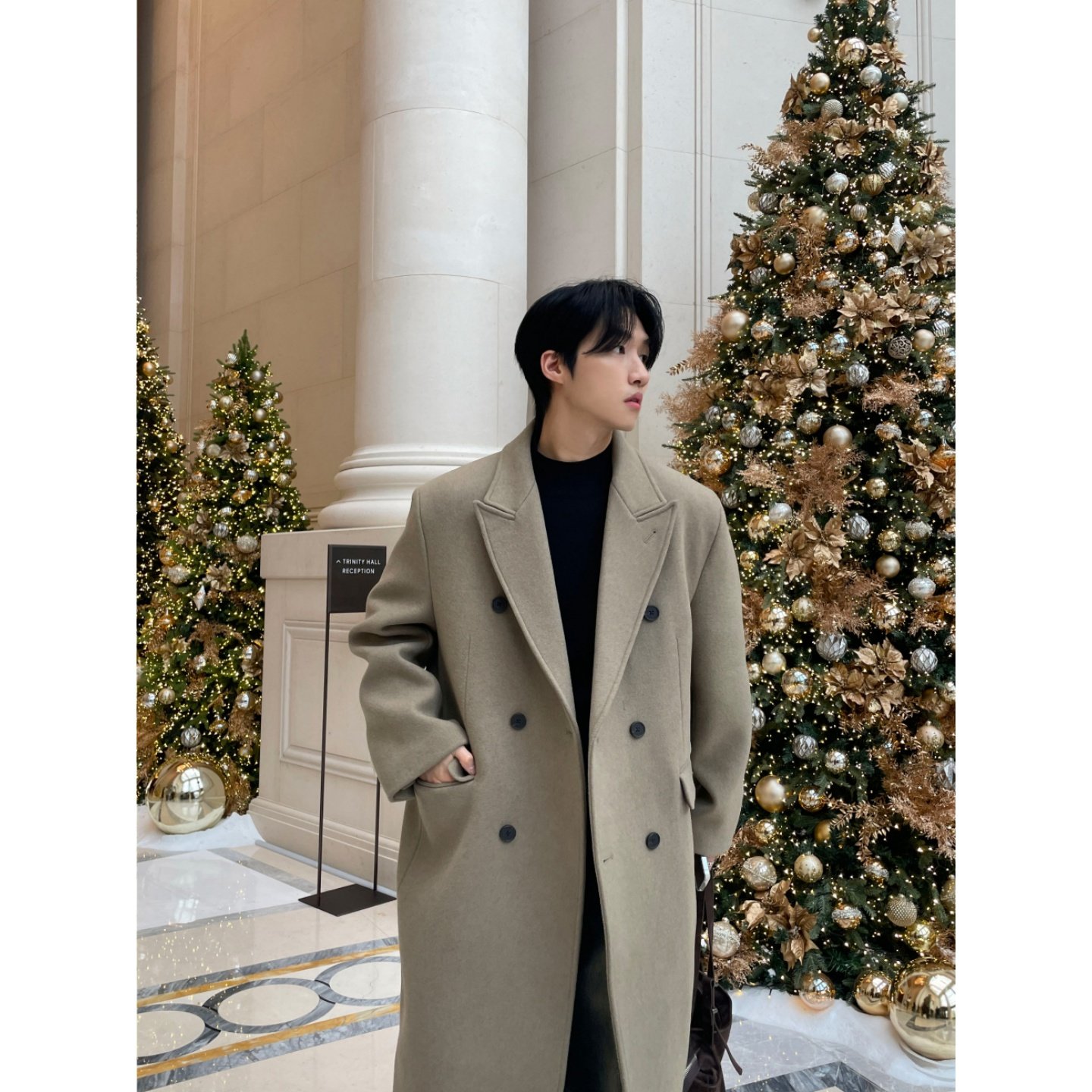 MRDONG韩国代购男装LAINE双排扣羊毛呢大衣廓形剪裁秋冬显高级,男装,毛呢大衣,淘宝优惠券,粉丝福利购,淘宝优惠卷