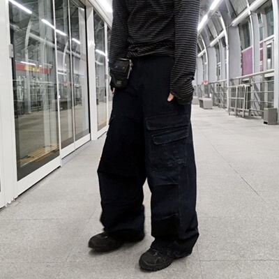 韩国代购立体剪裁多口袋工装长裤