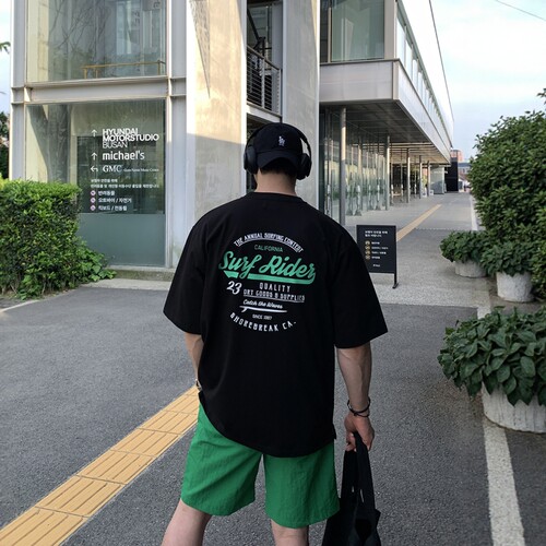 韩国男装潮流英文前后印花短袖T