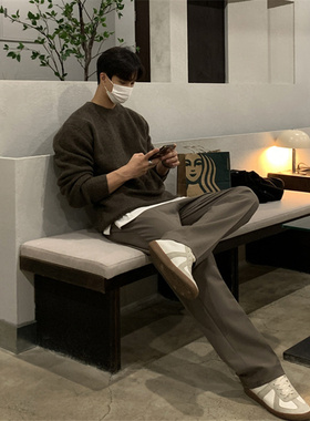 韩国男装代购直播LAINE高档面料商务风舒适弹力宽松直筒休闲西裤