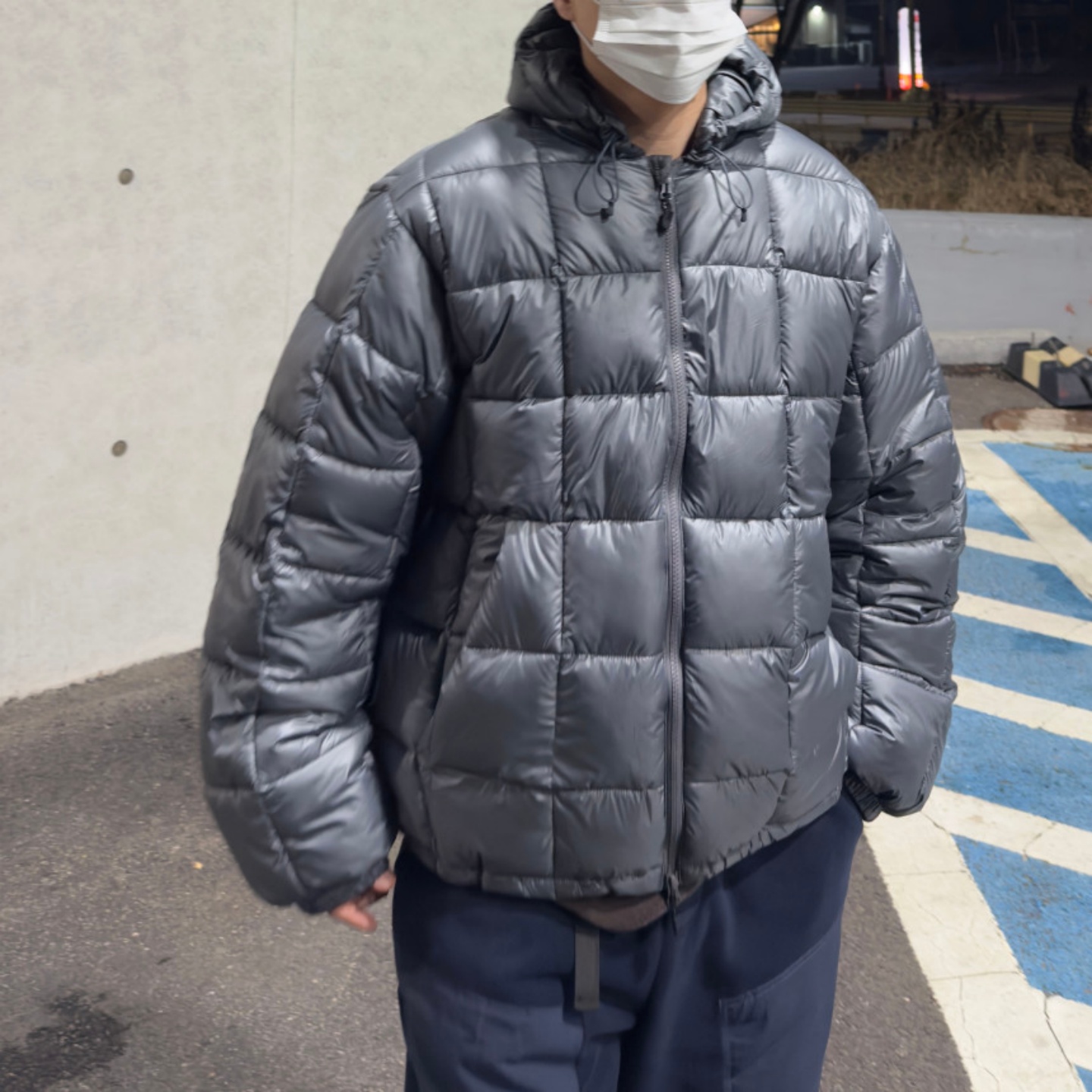 韩国代购哑光方格棉服外套蓬松