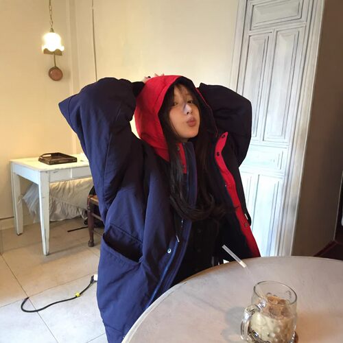 韩国代购直播福利秒杀LABSTUDIO男女撞色连帽宽松阔版棉服外套