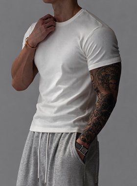 MRDONG韩国代购男装华夫格肌理圆领短袖重磅纯色T恤气质健身棉质