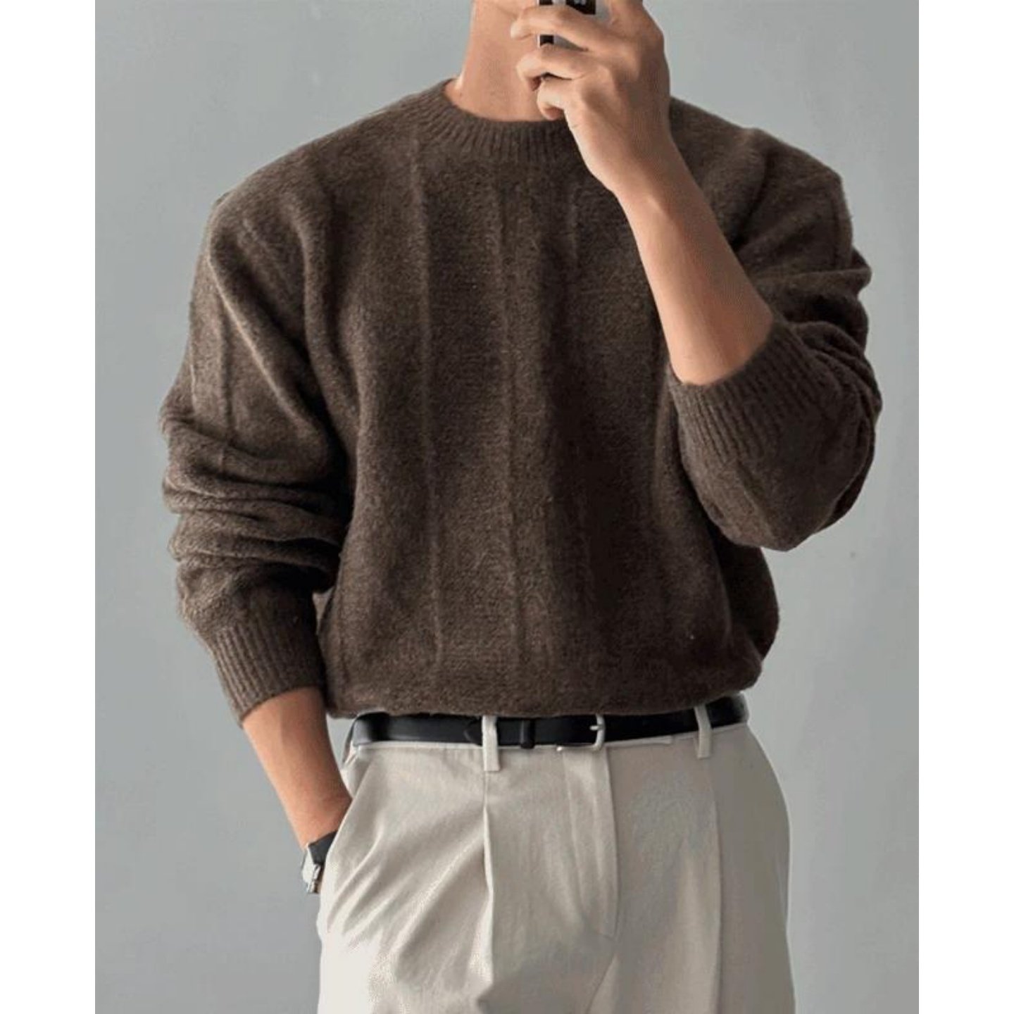 MRDONG韩国代购男装DEEF冬季宽松保暖百搭圆领针织毛衣男款秋冬