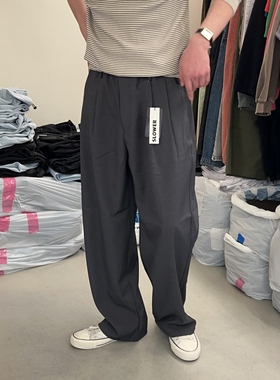韩国男装代购直播SLOWER高品春夏双掐褶松紧腰设计师阔腿休闲西裤