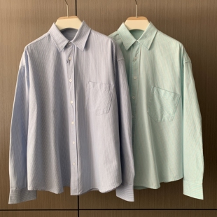 韩国代购男女直播SENSEERA春夏棉高品格纹气质慵懒宽松长袖衬衫