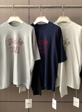 MRDONG韩国代购男装SIGNIGT锁链撞色长袖字母宽松T恤潮感假两件