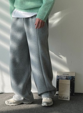 韩国代购男装直播Woogie重工摇粒绒可束脚拼接线高品秋冬休闲裤