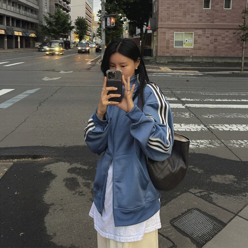 韩国代购双线立领拉链复古夹克