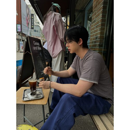 韩国代购双层拼边假两件竹节棉T