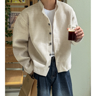 外套 蜂窝华夫格雪尼尔天鹅绒廓形圆领针织开衫 MRDONG韩国男装 代购