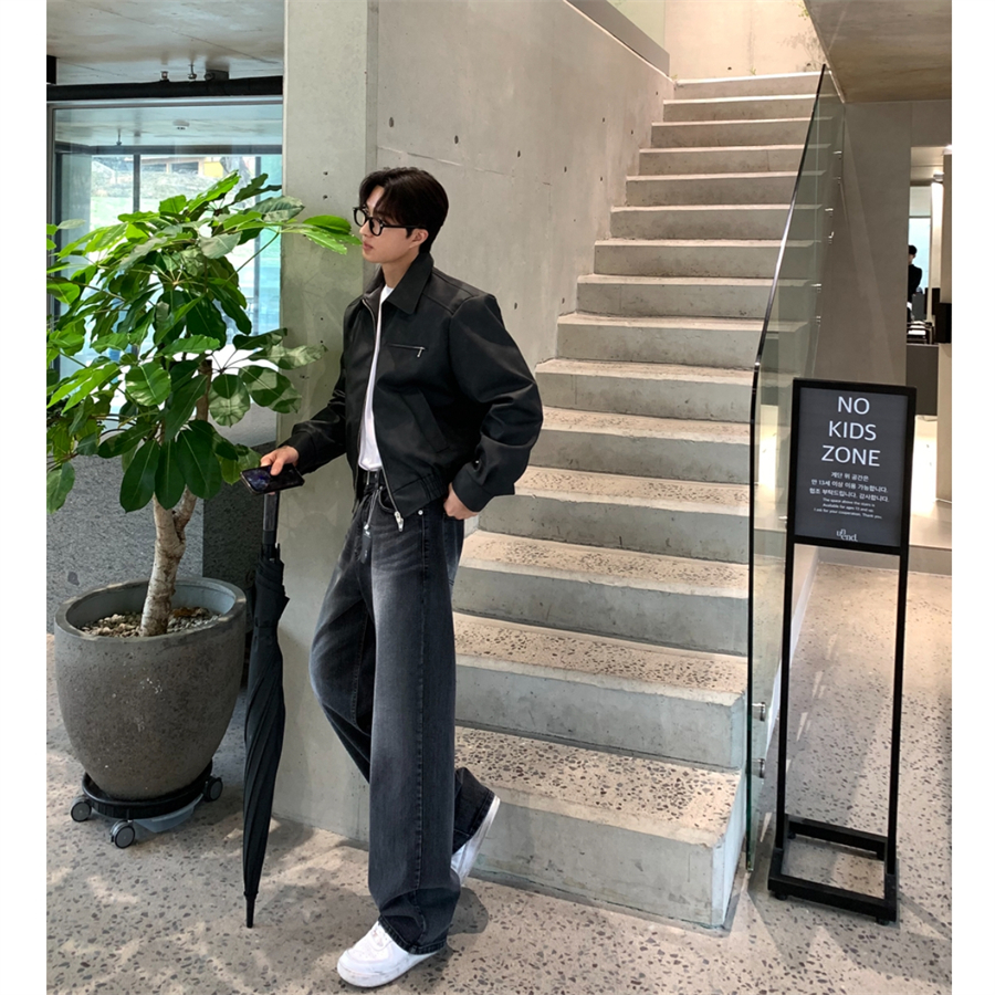 韩国男装复古设计个性磨白牛仔裤